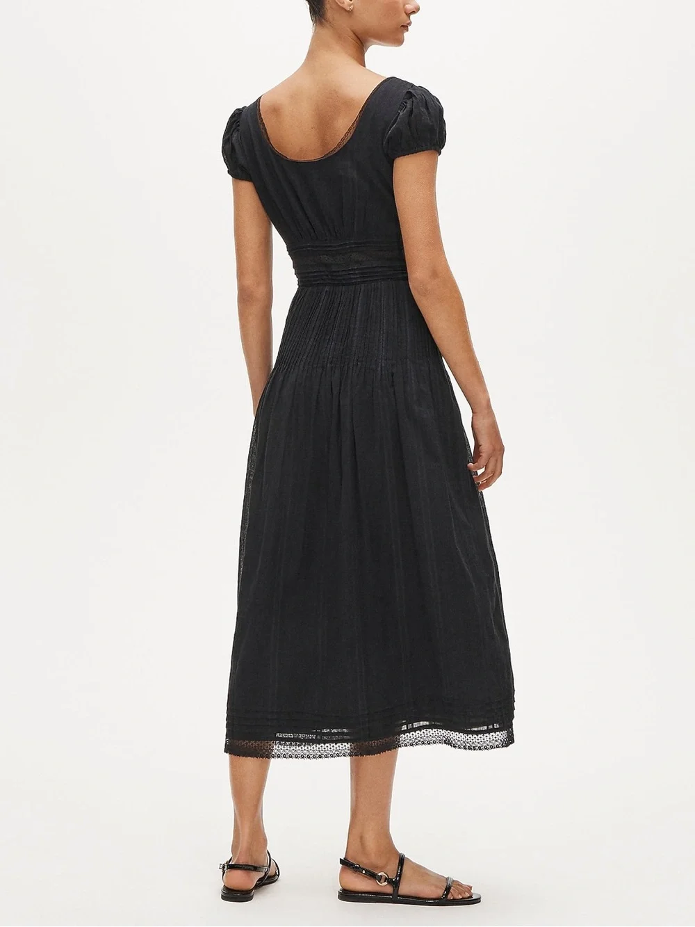 J. Crew Lace-trim pintuck midi dress in cotton dobby in Black Size 12 NWT